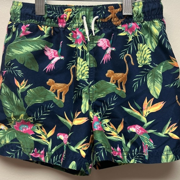 Janie and Jack Navy Tropical Print Kids Swim Shorts - Picture 3 of 7